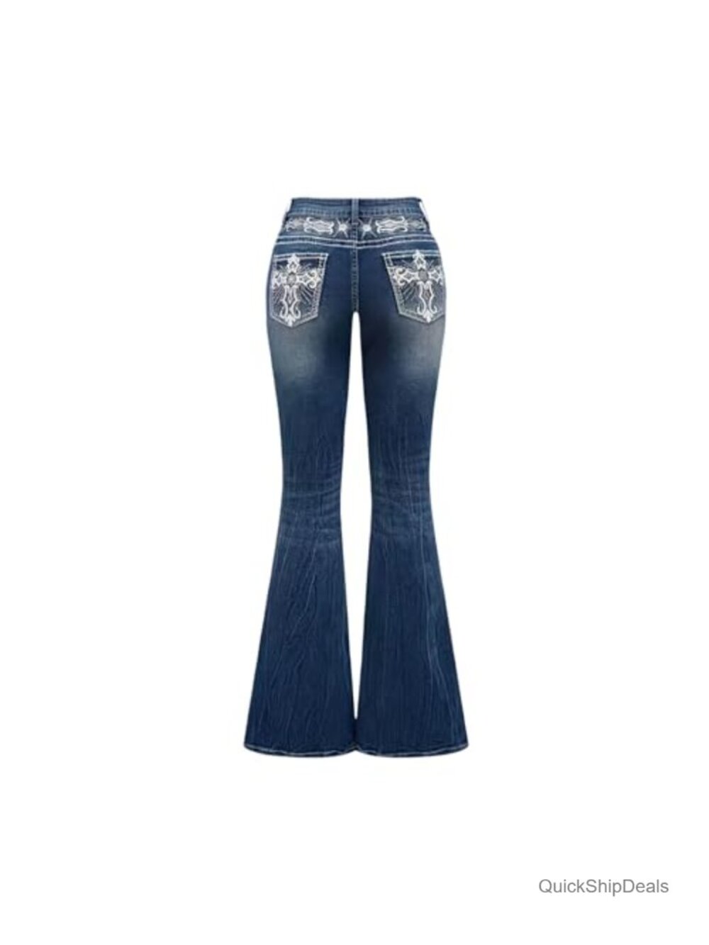 Women's Flared Jeans High Waist Embroidered Stretch Denim Bell Bottom